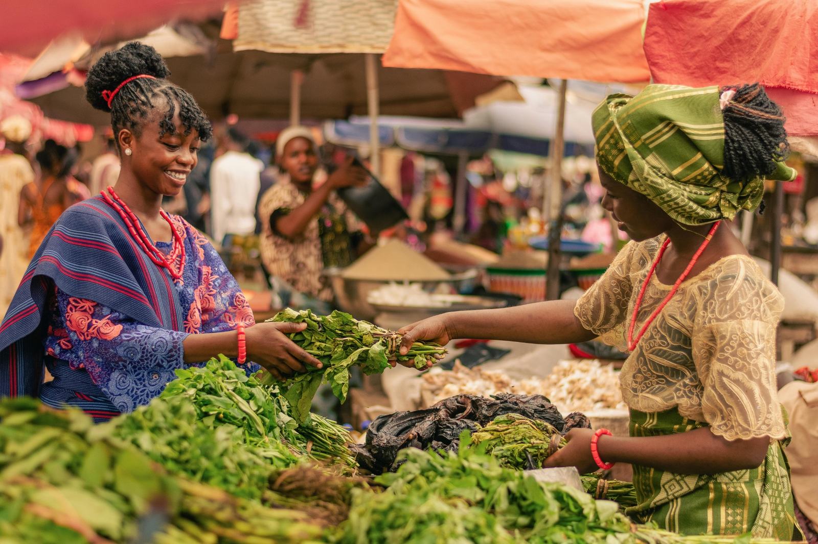 Market seller exchanging goods